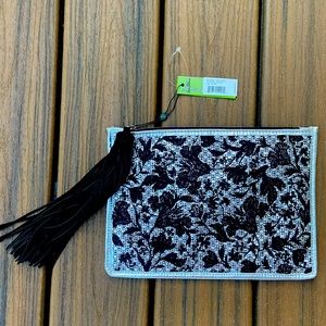 Sam Edelman black and silver floral clutch-new